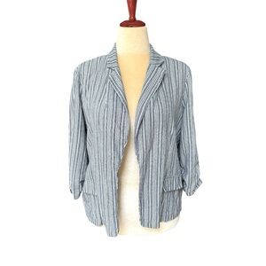 Carole Wren Linen Striped Women's Blazer Jacket Blue Gray size XL Casual Light